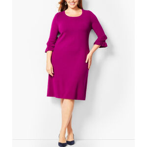 CLARA SUN WOO Size M Magenta Three Quarter Sleeve Ruffled Sleeve Midi Dress